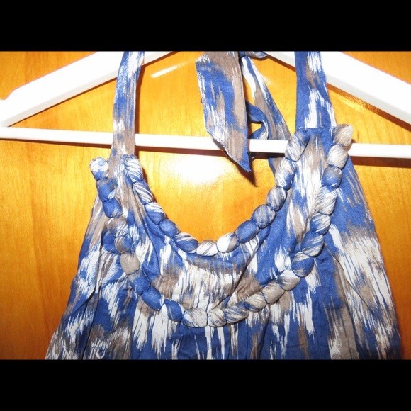 Loft Halter Tank Top Beachy Tribal Printed Brown Blue White Petite Small - Picture 3 of 4